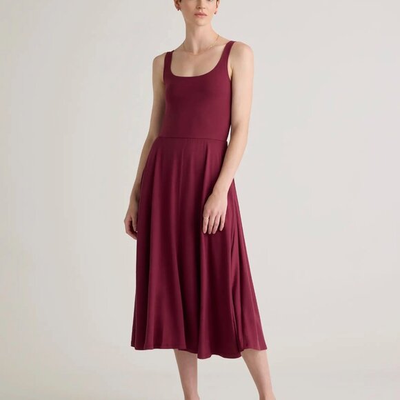 Quince Tencel Jersey Fit & Flare Midi Dress, Wine/Burgundy/Red, NWT (XS-… - Picture 1 of 5